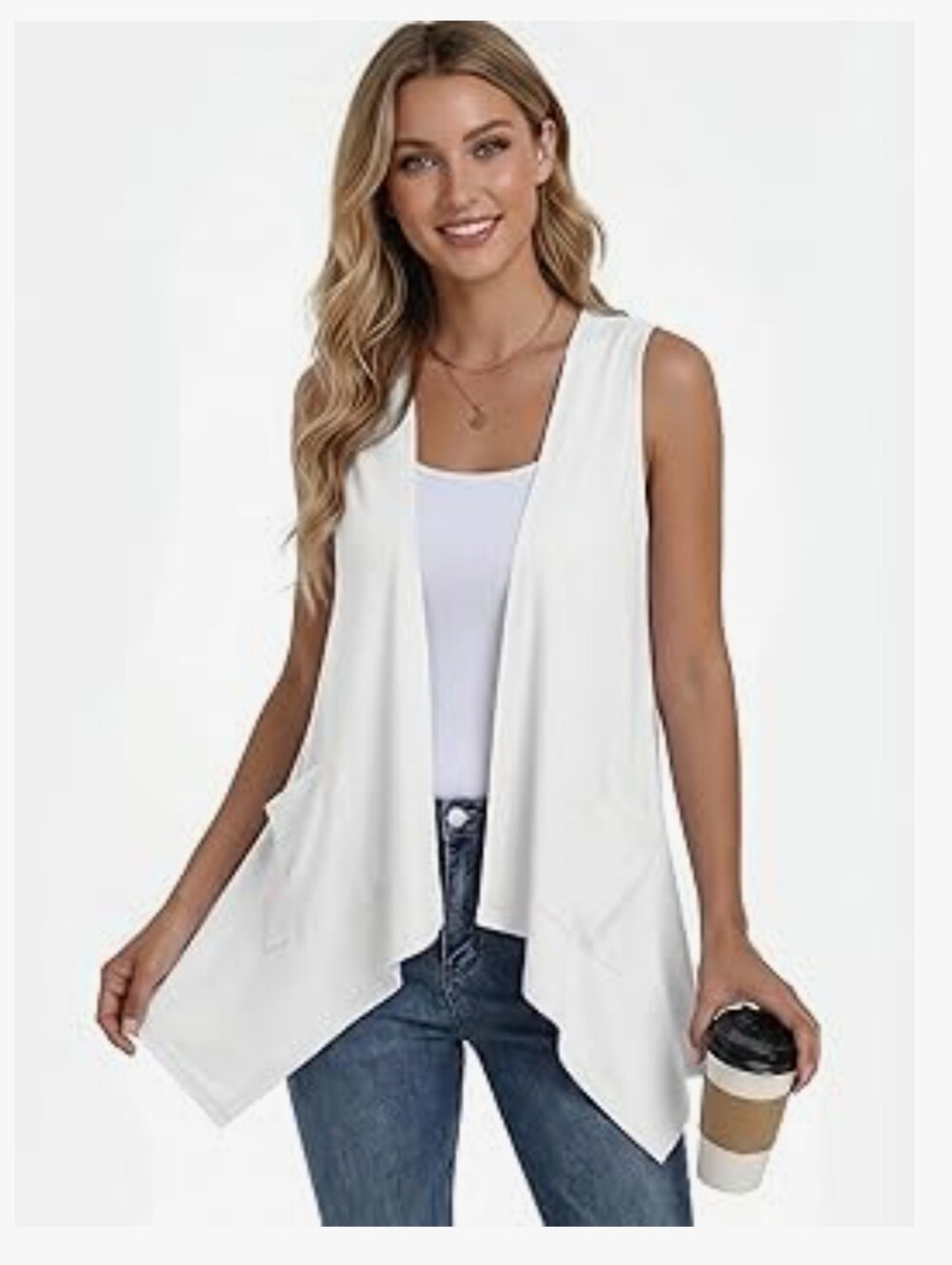 PrinStory NWOT Sleeveless Open Front Vest - White XL